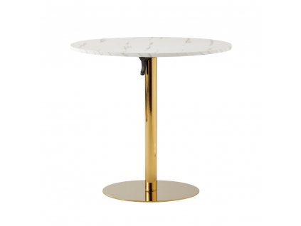 Jídelní stůl, světlý mramor/gold chrom - zlatý, průměr 80 cm, LAMONT