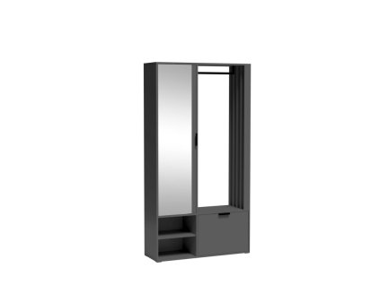 Šatní skříň MILO UNI se zrcadlem a lamelami, dveřmi a klapkou - tmavě zelená