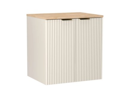 Koupelnová skříňka s drážkovanými dvířky Willump 60 cm - kašmír/ořech