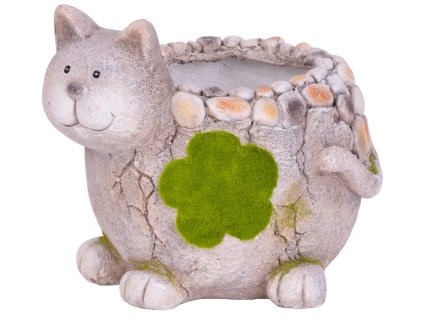 Dekorace MagicHome, Kočka s květináčem, keramika, přírodní, 30x25,5x26,5 cm