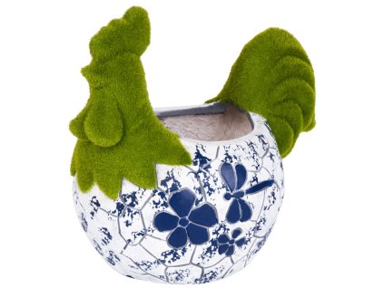 Dekorace MagicHome, Vodovodní baterie s květináčem, modrý ornament, keramika, 34,5x24x30,5 cm