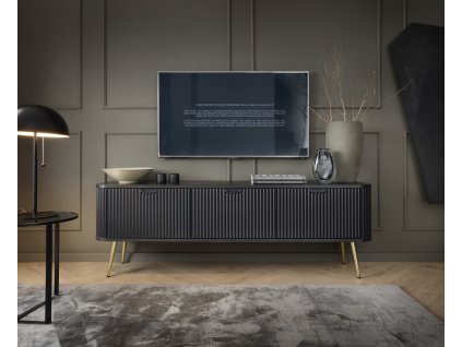 Tv skříň Elego s drážkovanými čely IRTV170 - černá/nožičky - zlatá
