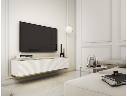 Tv skříň Furum s drážkovanými čely NRTV135 - bílá/zlatá
