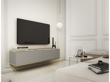 Tv skříň Furum s drážkovanými čely NRTV137 - šedá/zlatá