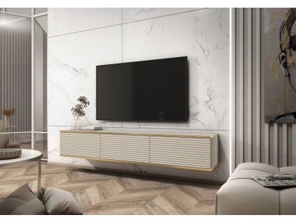 Tv skříň Furum s drážkovanými čely NRTV176 - pískově béžová/zlatá