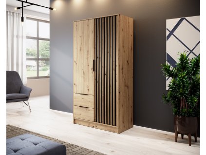 Šatní skříňka 2D Forsea 105 cm - dub artisan/černá lamela