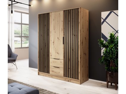 Šatní skříňka 3D Forsea 155 cm - dub artisan/černá lamela