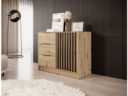 Komoda 2D Forsea 105 cm - dub artisan/černá lamela