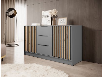 Komoda 3D Forsea 155 cm -šedá/artisan lamela