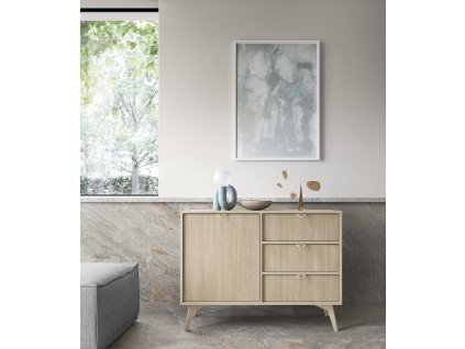 Komoda Gump FKSZD107 - pískově béžová/dub Herringbone scandi