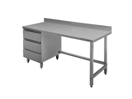 Stol gastronomiczny z blokiem szuflad po lewej stronie i polka Mega M 180x60x85H stal nierdzewna 2