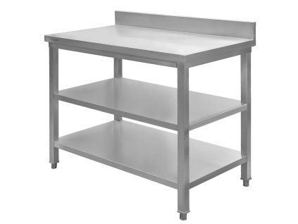 Stol gastronomiczny roboczy z 2 polkami i rantem Mega M 100x70x85 cm stal nierdzewna
