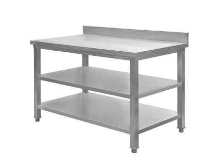 Stol gastronomiczny roboczy z 2 polkami i rantem Mega M 120x70x85 cm stal nierdzewna