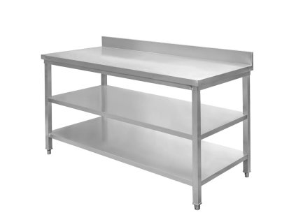 Stol gastronomiczny roboczy z 2 polkami i rantem Mega M 150x60x85 cm stal nierdzewna 1