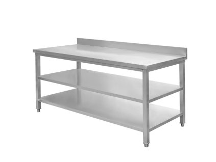 Stol gastronomiczny roboczy z 2 polkami i rantem Mega M 180x60x85 cm stal nierdzewna