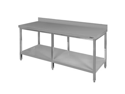 Stol gastronomiczny ze stali nierdzewnej przyscienny z polka i 6 nogami Mega M 180x70x85 cm MTP005111