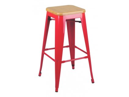 BAROVÁ ŽIDLE TOWER WOOD 75 CM ČERVENÁ JASAN/KOV