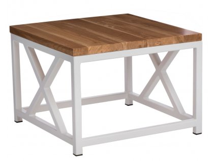 Stolek Loft 45x45 bílý profil 30 mm lakovaná deska přírodní dub