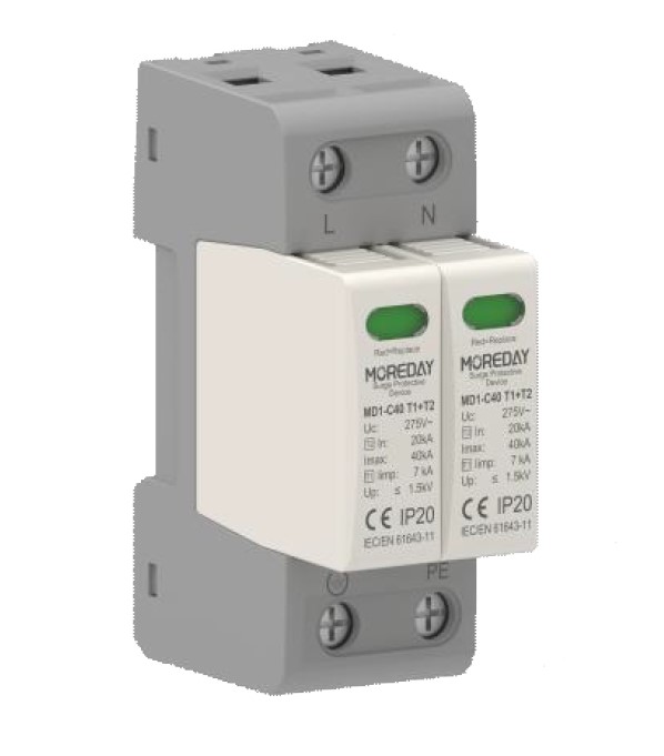 AC Svodič přepětí pro FVE MD1-C40 275V/20-40kA 2P-4P typ 1+2 Velikost: TN-S	Jednofázové zapojení 2P