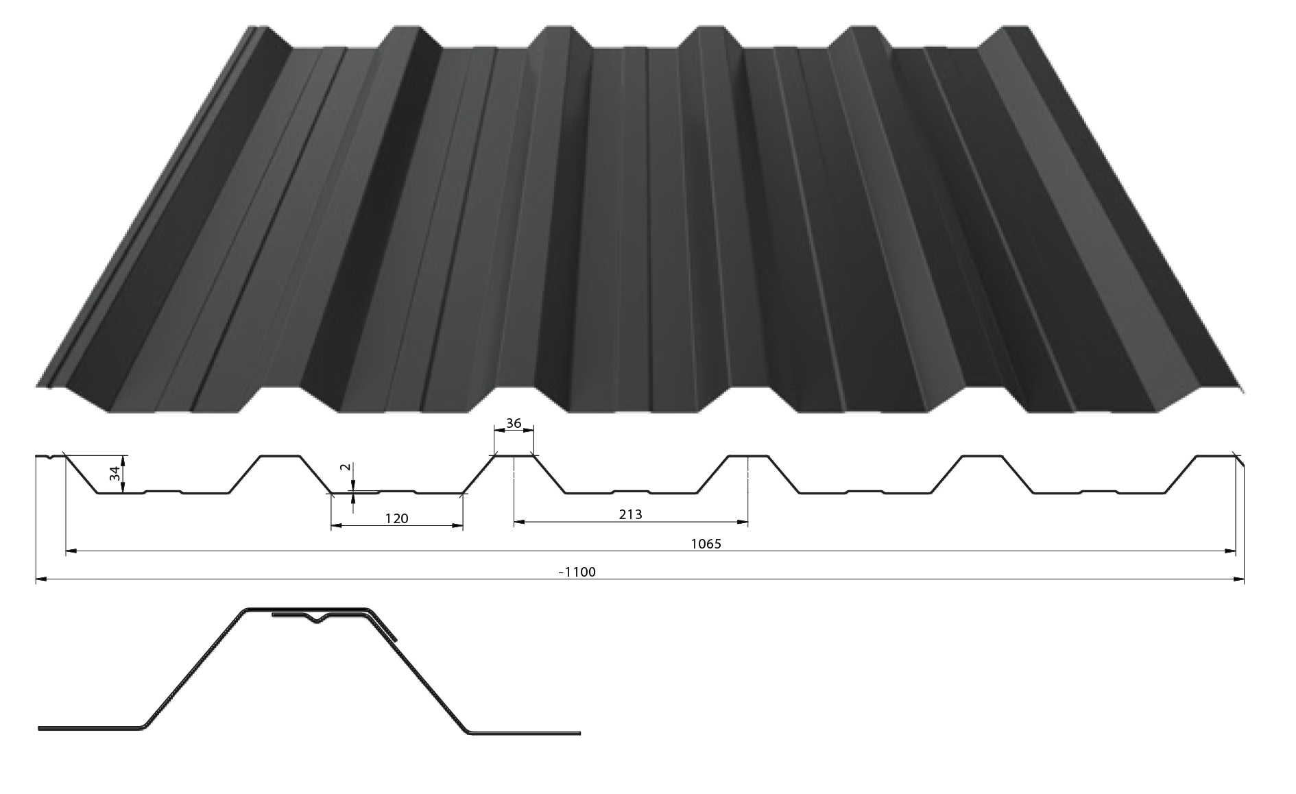 Levně Trapézový plech T-35+ tl. 0,5 mm (střešní) Barva: RAL 9006, Povrchová úprava: Poliester Standard MAT