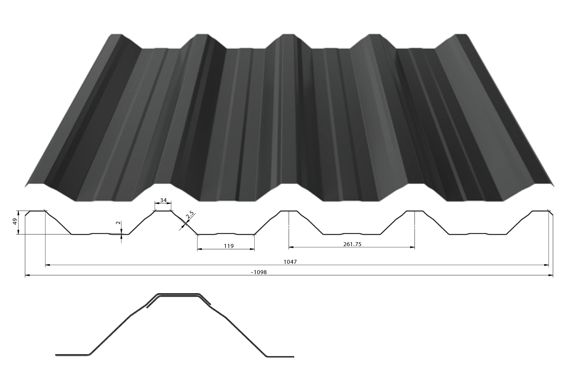 Levně Trapézový plech T-50 tl. 0,7 mm (střešní) Barva: RAL 9005, Povrchová úprava: Poliester Standard RAL