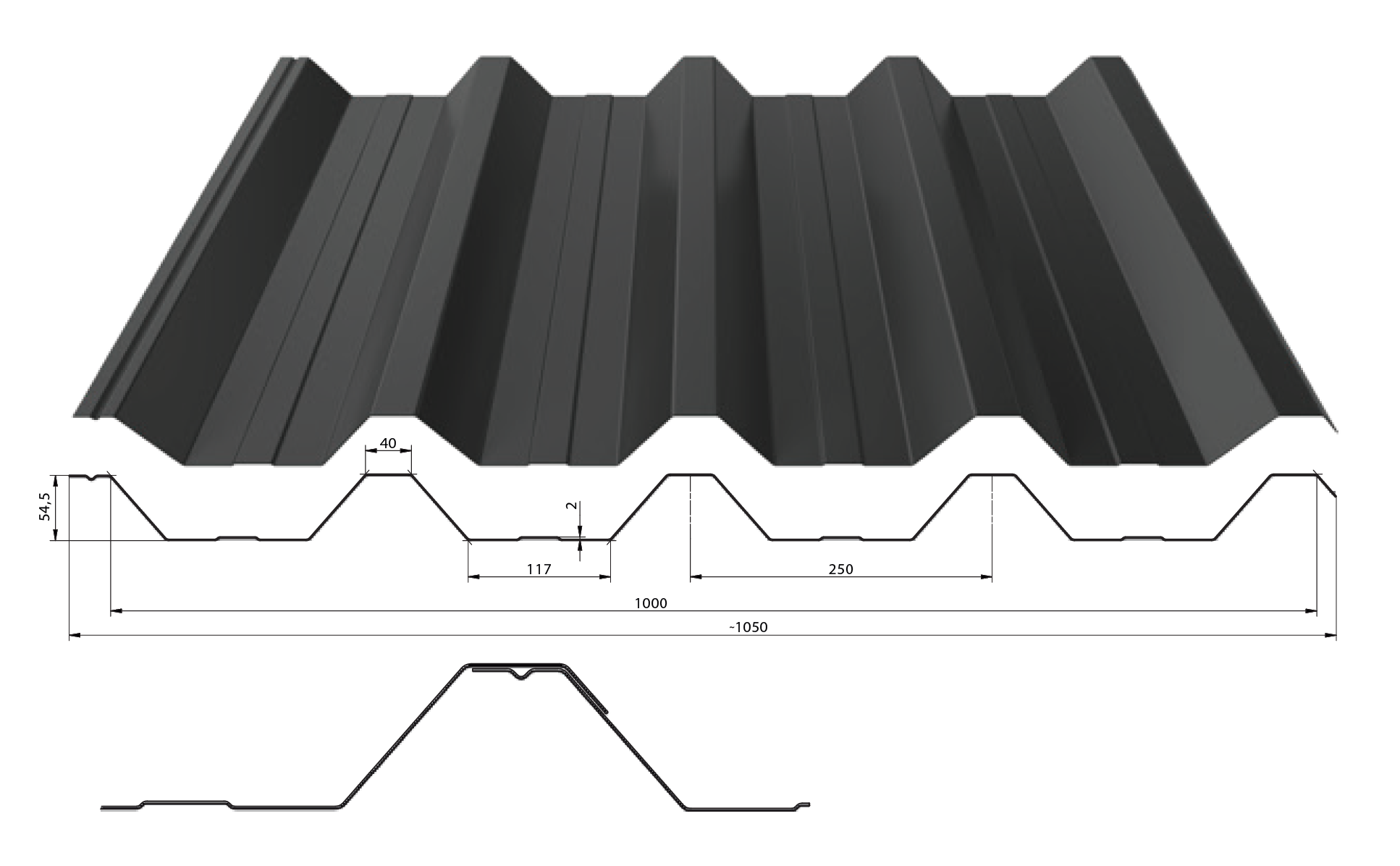 Levně Trapézový plech T-55 tl. 0,7 mm (střešní) Barva: RAL 8004, Povrchová úprava: Poliester Standard RAL