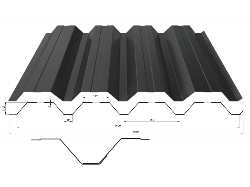 Levně Trapézový plech T-55 tl. 0,7 mm (fasádní) Barva: RAL 6020, Povrchová úprava: Poliester Standard RAL