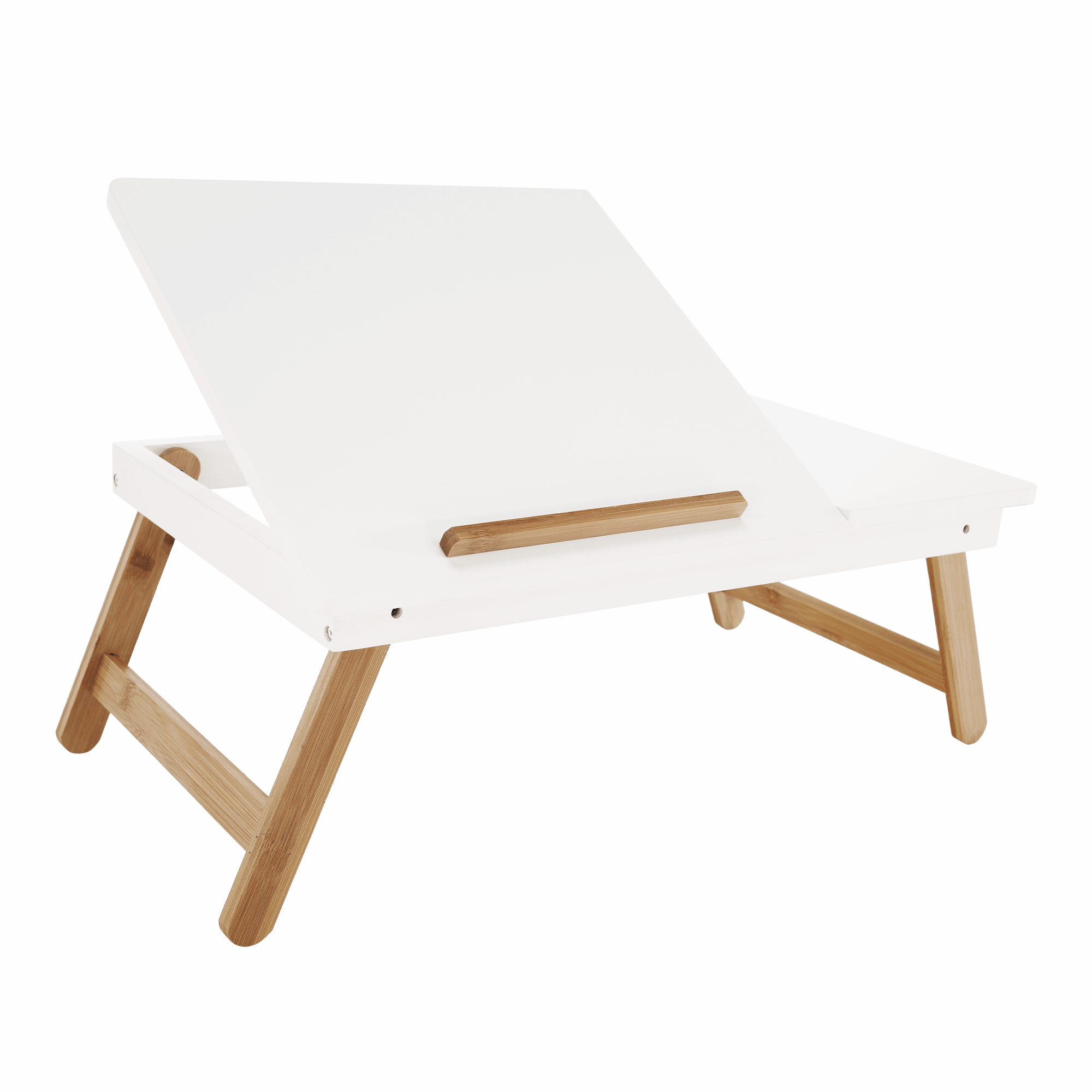 Příruční stolek na notebook / držák na tablet, bílá / přírodní bambus, MELTEN | Nábytek a dekorace > Pracovna > Psací stoly