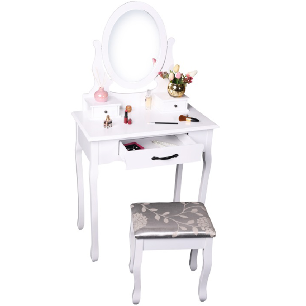 Toaletní stolek s taburetem, bílá / stříbrná, LINET New | Nábytek a dekorace > Ložnice > Toaletní stolky