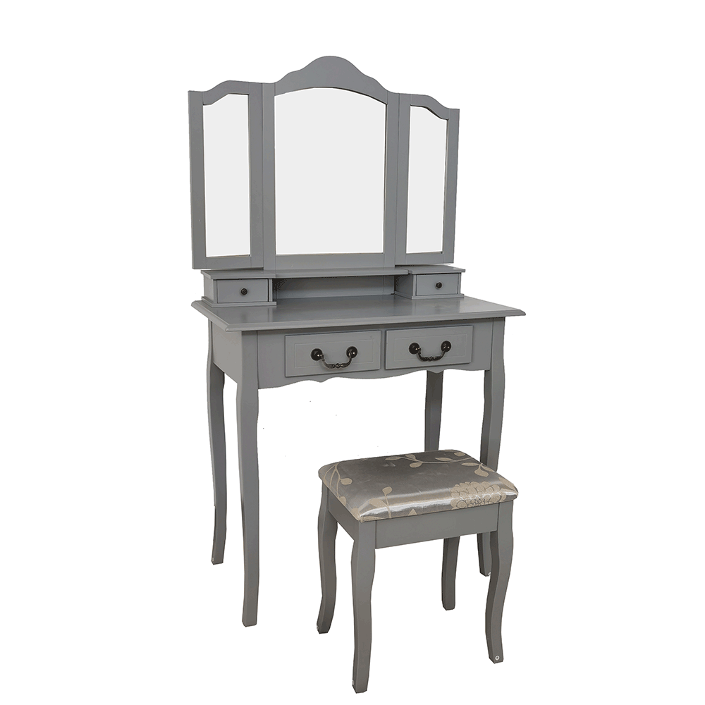 Toaletní stolek s taburetem, šedá / stříbrná, REGINA NEW | Nábytek a dekorace > Ložnice > Toaletní stolky