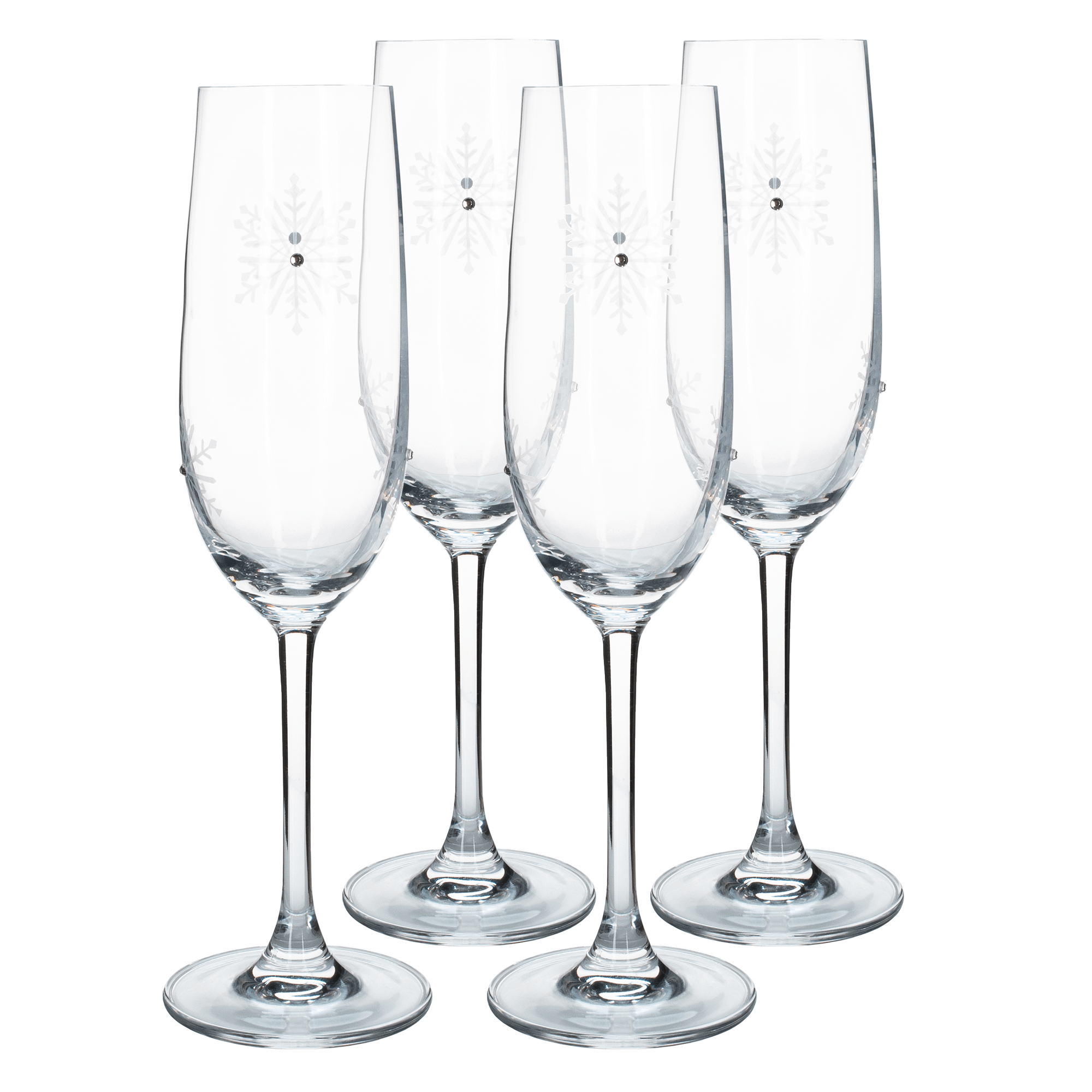 Levně TEMPO- SNOWFLAKE CHAMPAGNE, sklenice na šampaňské, set 4 ks, s krystaly, 230 ml