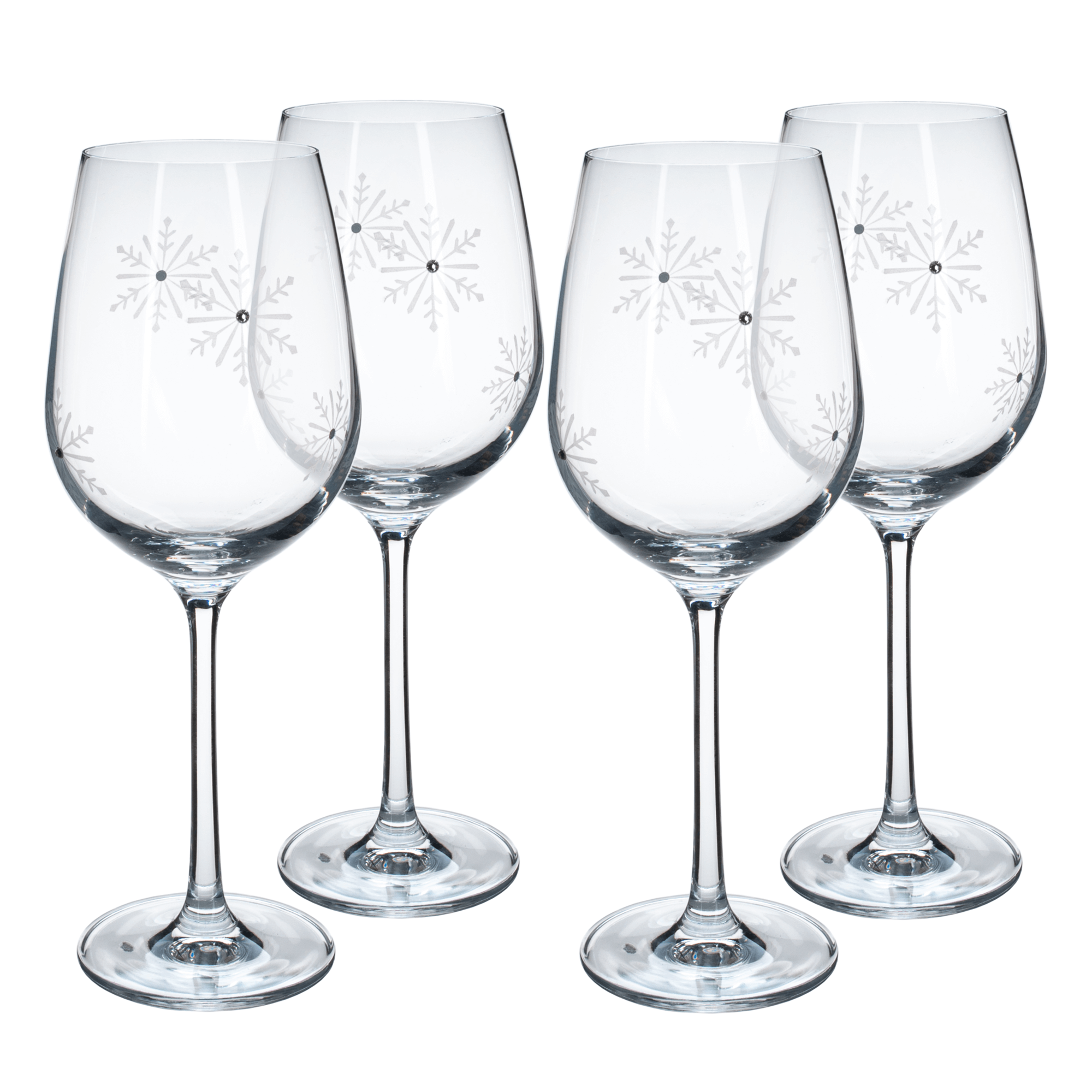 Levně TEMPO- SNOWFLAKE VINO, sklenice na víno, set 4 ks, s krystaly, 450 ml