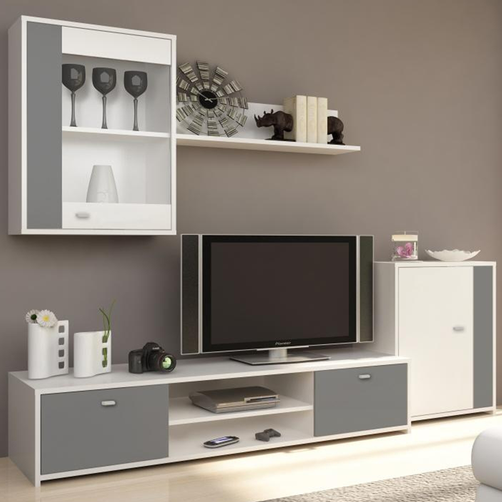 Obývací stěna, bílá / šedá, GENTA | Nábytek a dekorace > Obývací pokoj > Obývací stěny