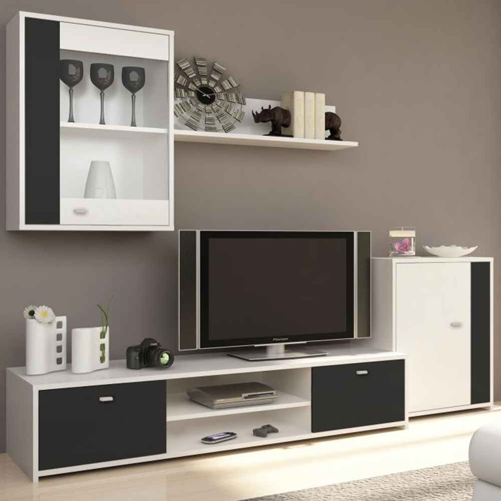 Obývací stěna, bílá / černá, GENTA | Nábytek a dekorace > Obývací pokoj > Obývací stěny
