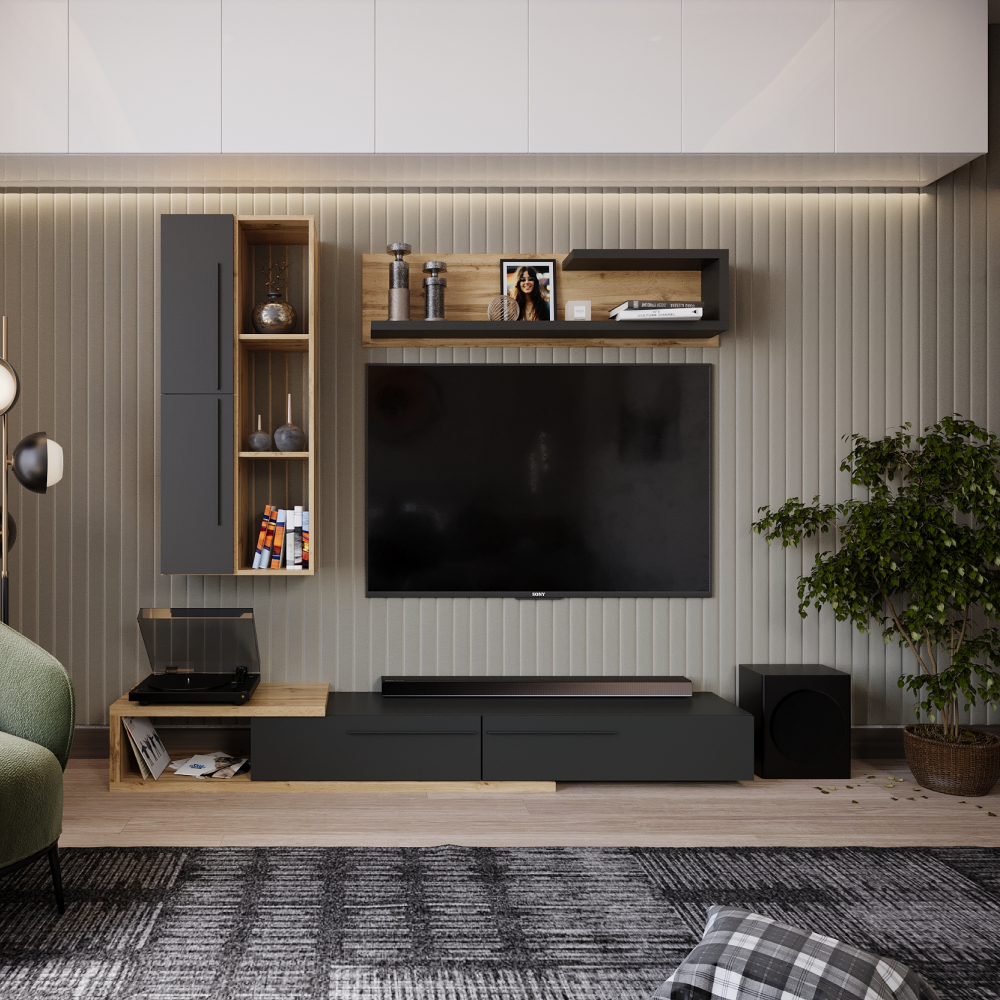 Obývací stěna, dub tacho/antracit, KALVADOS | Nábytek a dekorace > Obývací pokoj > Obývací stěny