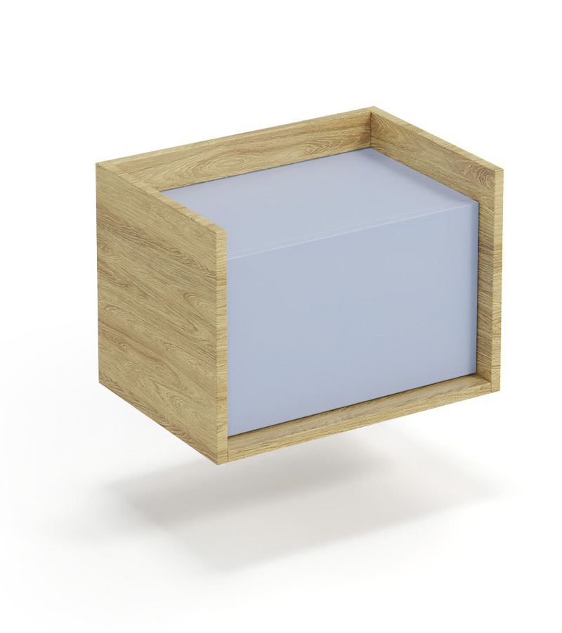 Skříňka MOBIUS LOWBOARD 1D korpus - přírodní ořech, čela - horizontální modrá | Nábytek a dekorace > Obývací pokoj > Skříňky a vitríny