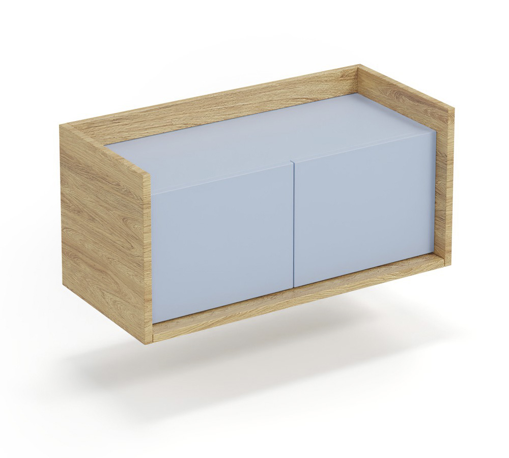 Skříňka MOBIUS LOWBOARD 2D korpus - přírodní ořech, čela - horizontální modrá | Nábytek a dekorace > Obývací pokoj > Skříňky a vitríny