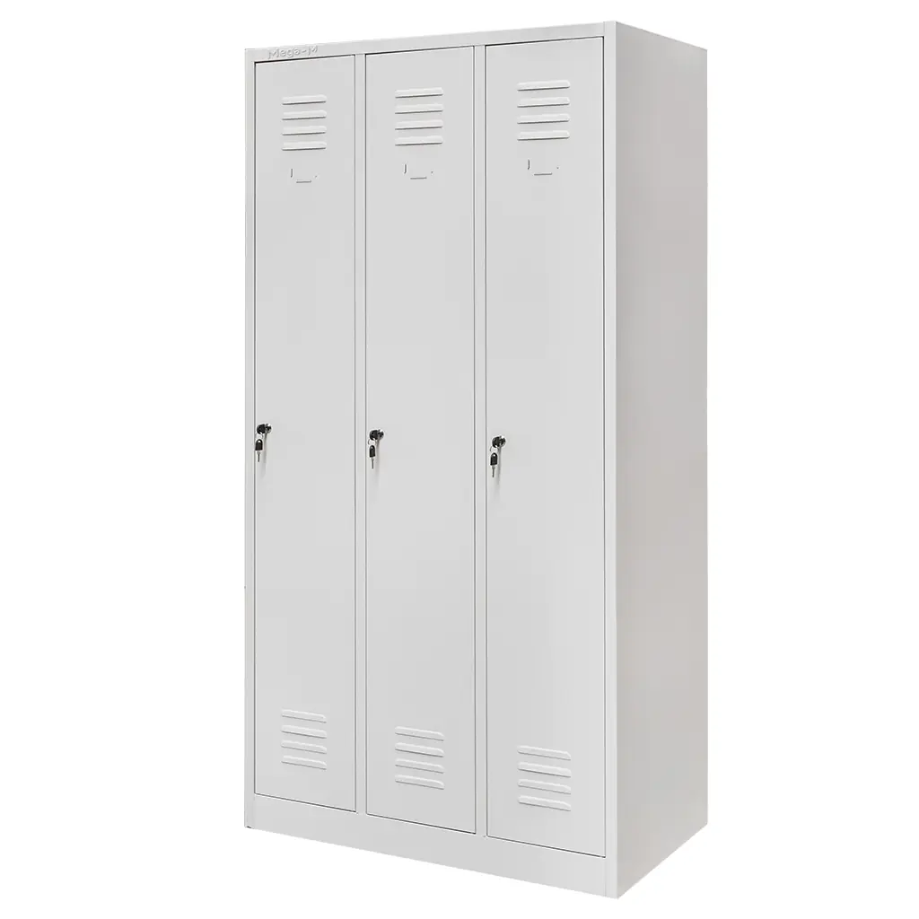 Kovová šatní skříňka J-90 3 oddíly, šedá, 90x50x180 cm