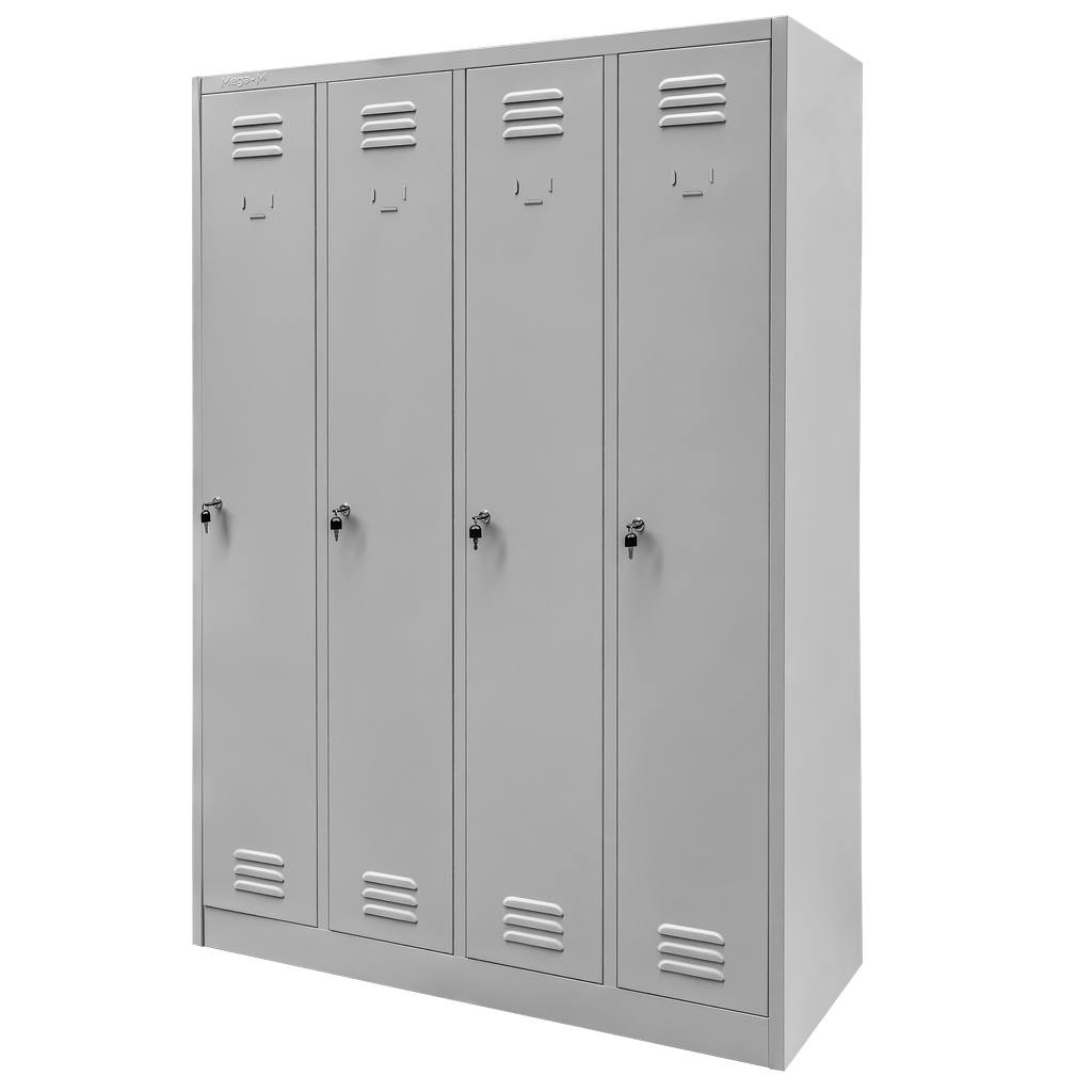 Kovová šatní skříňka J-120, šedá, 120x50x180 cm, 4 oddíly