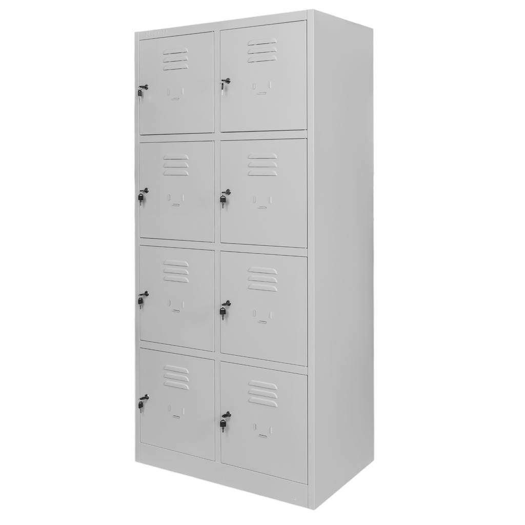 Plechová přihrádková skříňka BHP, 8 přihrádek, 80x50x180 cm, šedá
