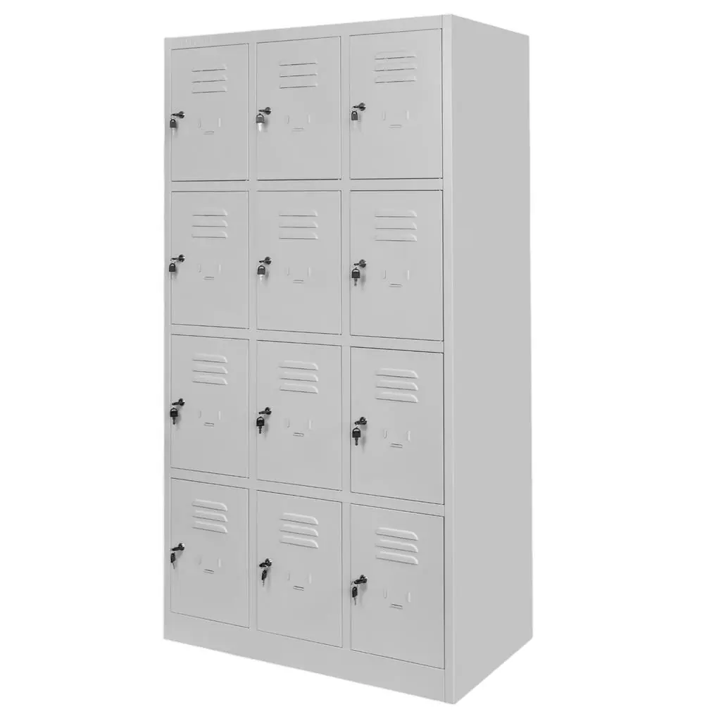 Plechová skříňka s 12 přihrádkami J-90/12 90x50x180 cm, šedá