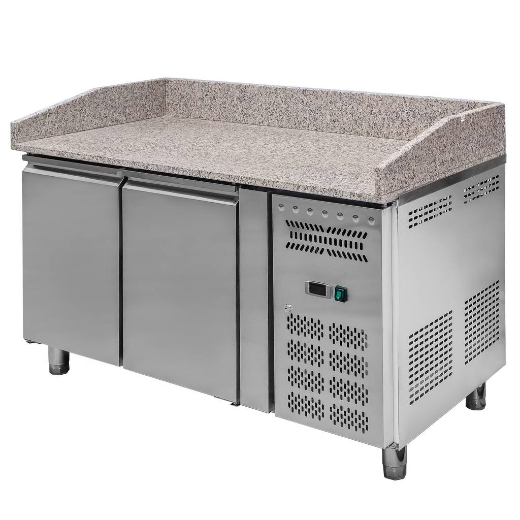 Chladicí stůl na pizzu, bez nástavby, na kolečkách, 314 l, 140x70x96 cm