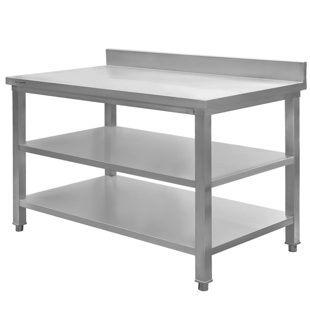 Nerezový pracovní stůl se 2 policemi 120x70x85 cm