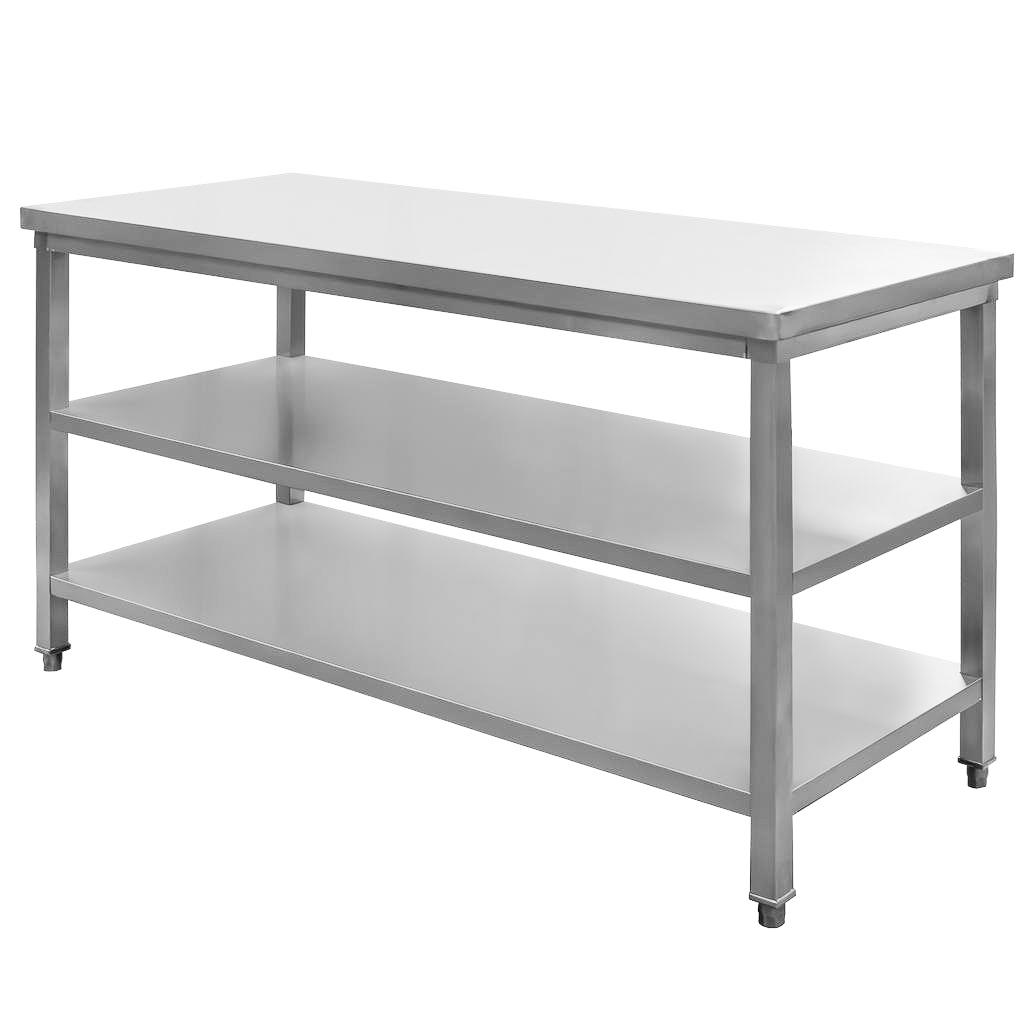 Nerezový středový stůl se 2 policemi 150x60x85 cm