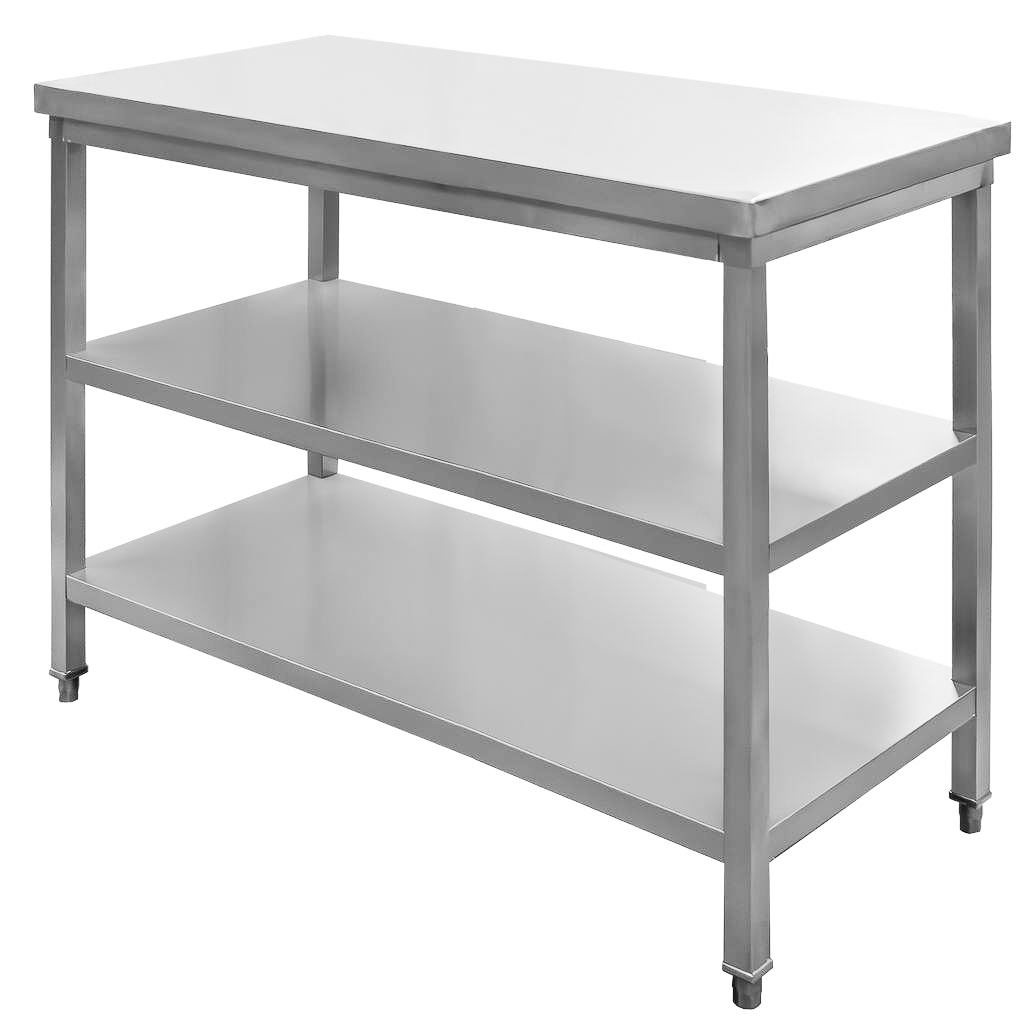 Nerezový středový stůl se 2 policemi 100x70x85 cm