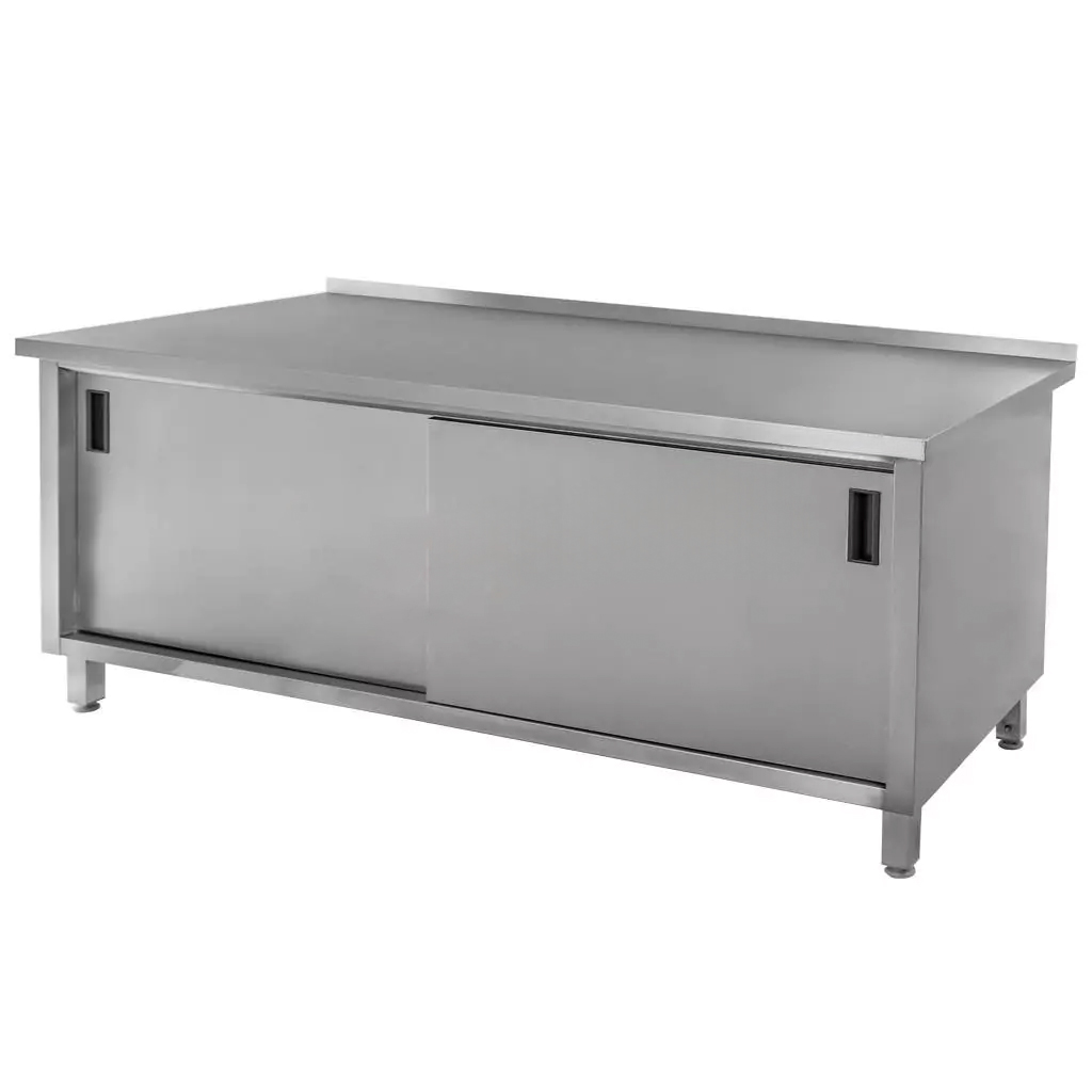 Nerezový pracovní stůl se skříňkou, policí, okrajem 180x60x85 cm