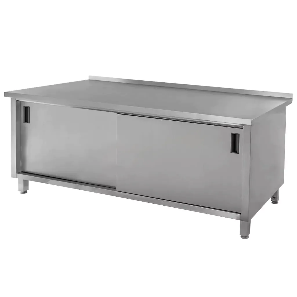 Nerezový pracovní stůl se skříňkou, s policí, okrajem 180x70x85 cm