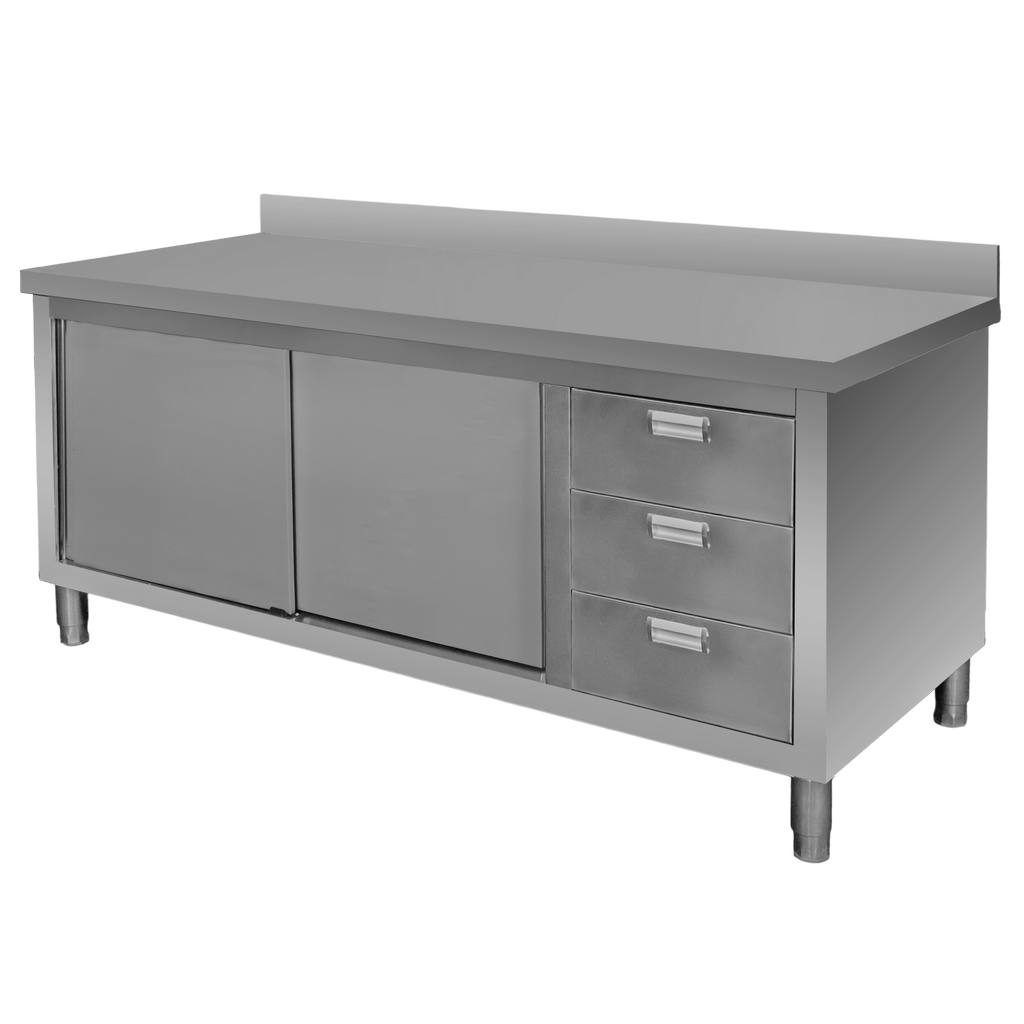 Nerezový pracovní stůl se skříňkou a se 3 zásuvkami 180x70x85 cm