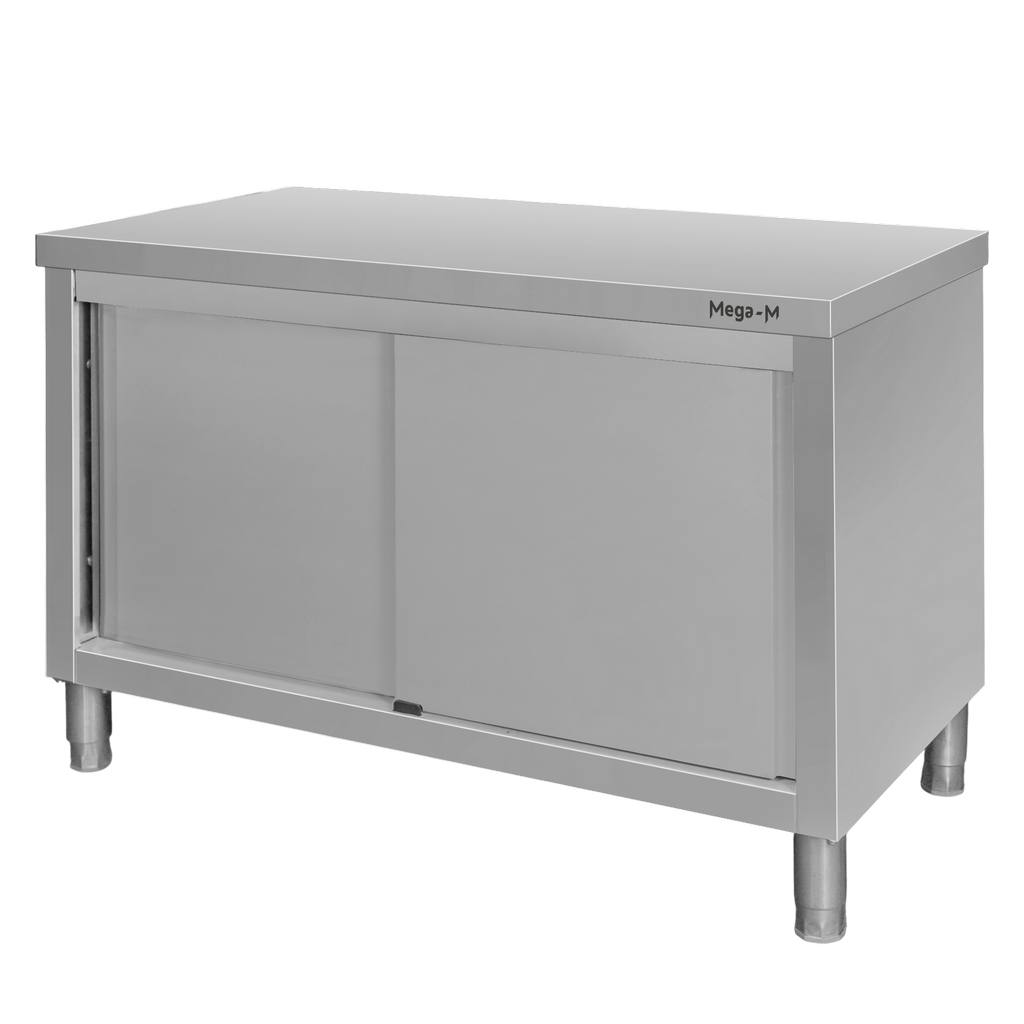 Pracovní stůl se skříňkou z nerezové oceli, 120x70x85 cm, posuvná dvířka