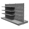 regal sklepowy metalowy dwustronny typu gondola MegaM RAL7016 grafit do sklepu garazu archiwum fabryki magazynu warsztatu przemyslowy nowy 165x300x108 plecy pelne lub perforowane EURO 4